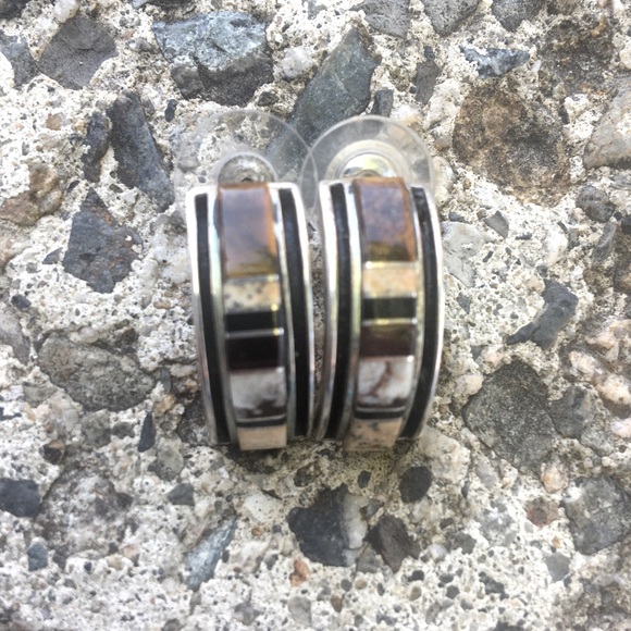 Vintage Zuni Inlay Sterling Silver Earrings!